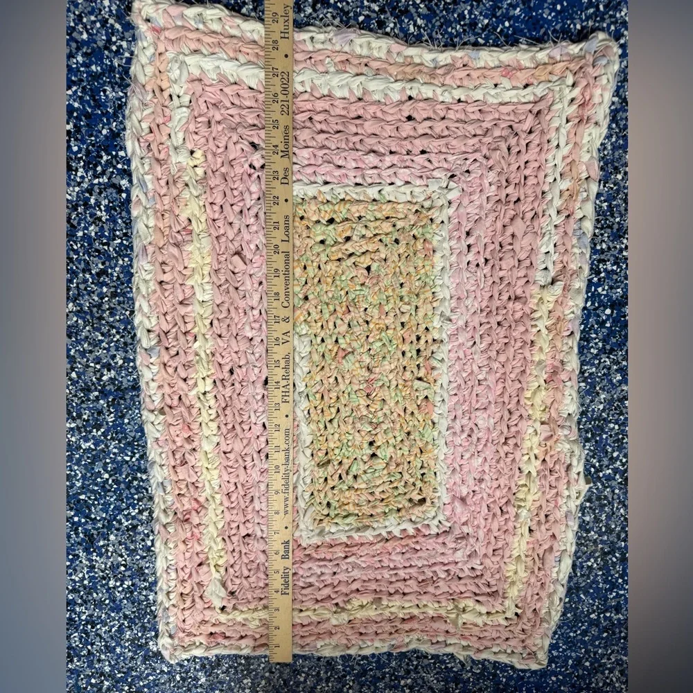 Handmade crocheted rag rug bathroom mat 29x20